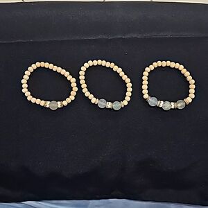 3 Wooden beaded bracelet with glass beads set. Bought at Everything but water.